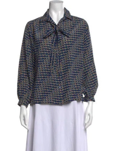 Pre-owned Hermes Silk Printed Blouse In Blue