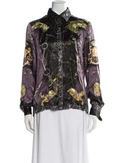 Pre-owned Hermes Silk Printed Blouse In Gray