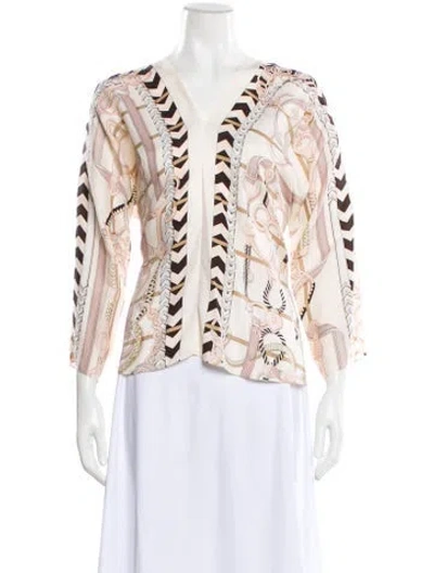 Pre-owned Hermes Silk Printed Blouse In Neutral