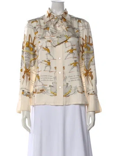 Pre-owned Hermes Silk Printed Blouse In Neutral