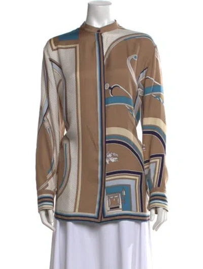 Pre-owned Hermes Silk Printed Blouse In Neutrals