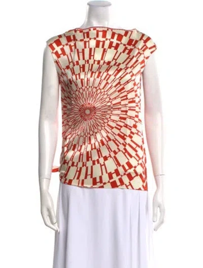 Pre-owned Hermes Silk Printed Blouse In Orange