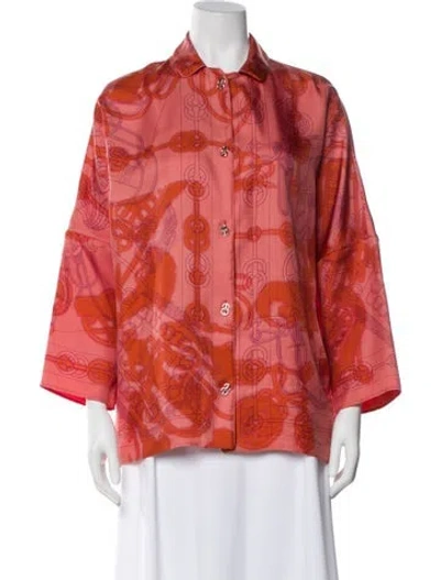 Pre-owned Hermes Silk Printed Blouse In Orange