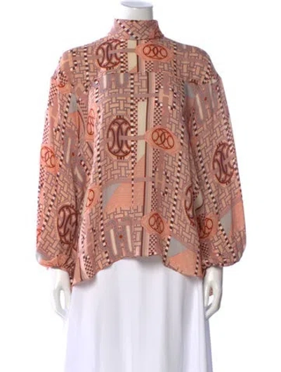 Pre-owned Hermes Silk Printed Blouse In Orange