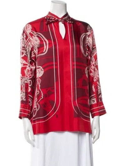Pre-owned Hermes Silk Printed Blouse In Red