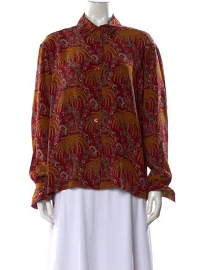 Pre-owned Hermes Silk Printed Blouse In Red