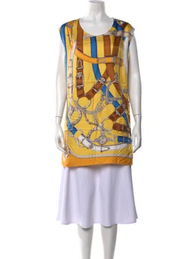 Pre-owned Hermes Silk Printed Blouse In Yellow