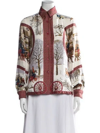 Pre-owned Hermes Silk Printed Button-up Top In Multi