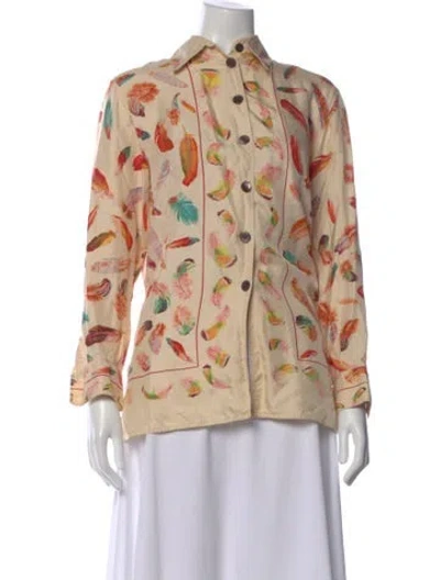 Pre-owned Hermes Silk Printed Button-up Top In Neutral