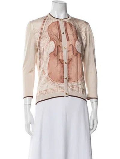 Pre-owned Hermes Silk Printed Button-up Top In Neutral