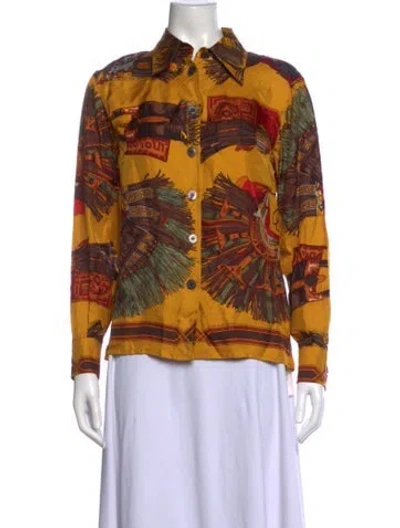 Pre-owned Hermes Silk Printed Button-up Top In Orange