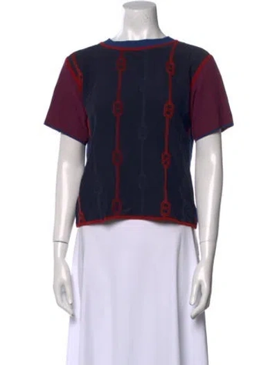 Pre-owned Hermes Silk Printed Crop Top In Blue