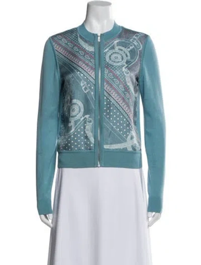 Pre-owned Hermes Silk Printed Evening Jacket In Blue