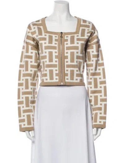 Pre-owned Hermes Silk Printed Evening Jacket In Neutral