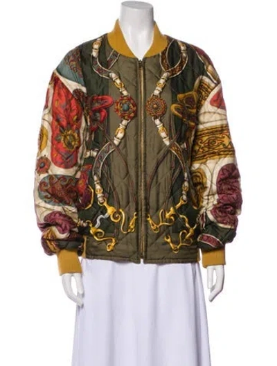 Pre-owned Hermes Silk Printed Jacket In Green