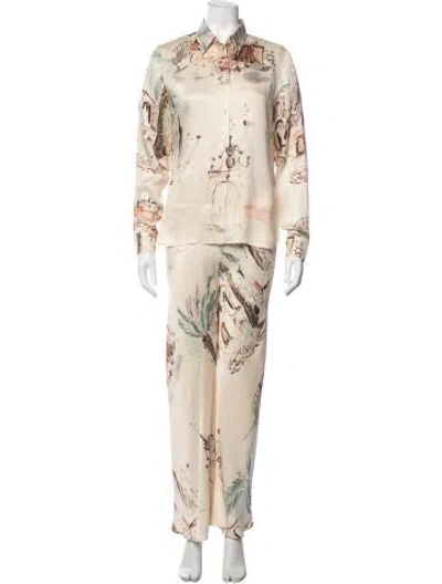 Pre-owned Hermes Silk Printed Pant Set In Neutral