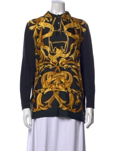 Pre-owned Hermes Silk Printed Polo In Blue