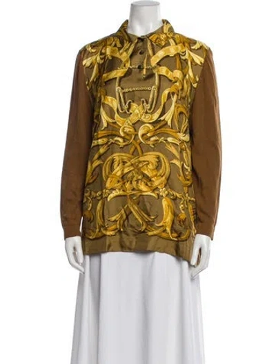 Pre-owned Hermes Silk Printed Polo In Multi