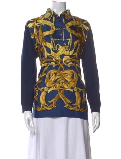 Pre-owned Hermes Silk Printed Polo In Multi