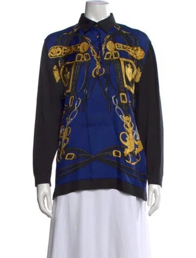 Pre-owned Hermes Silk Printed Polo In Multi