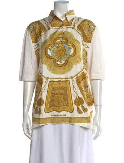 Pre-owned Hermes Silk Printed Polo In Neutrals
