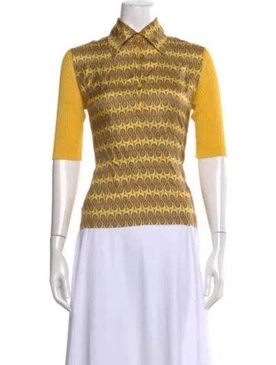 Pre-owned Hermes Silk Printed Polo In Yellow