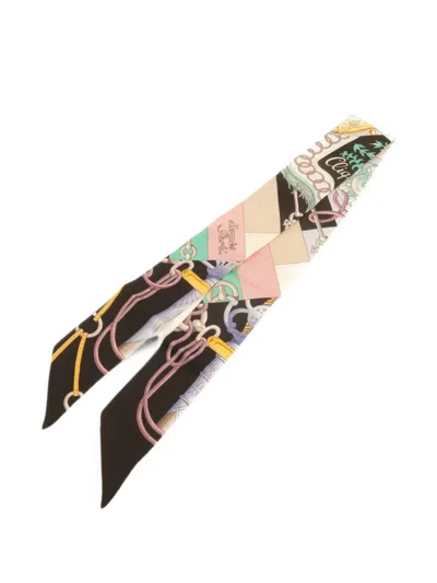Pre-owned Hermes Silk Printed Scarf In Black