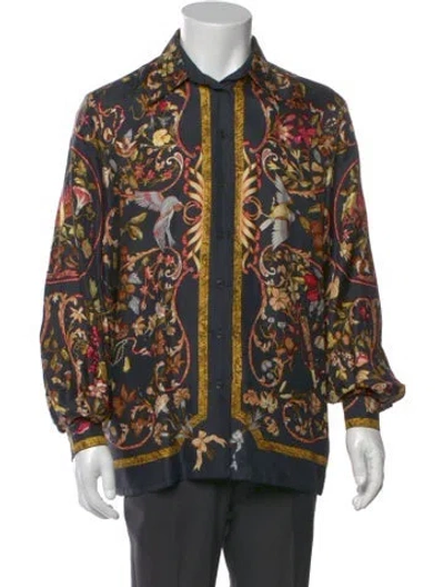 Pre-owned Hermes Silk Printed Shirt In Blue
