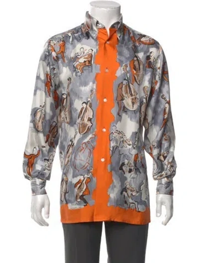 Pre-owned Hermes Silk Printed Shirt In Gray
