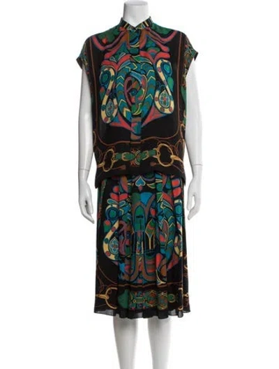 Pre-owned Hermes Silk Printed Skirt Set In Black