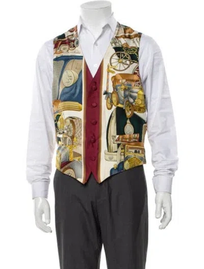 Pre-owned Hermes Silk Printed Suit Vest In Burgundy