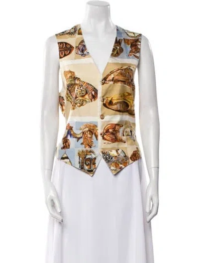 Pre-owned Hermes Silk Printed Suit Vest In Neutral