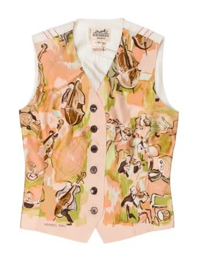 Pre-owned Hermes Silk Printed Suit Vest W/ Tags In Neutral