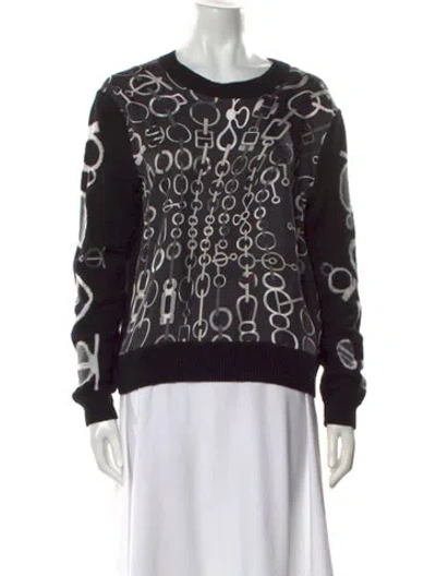 Pre-owned Hermes Silk Printed Sweater In Black