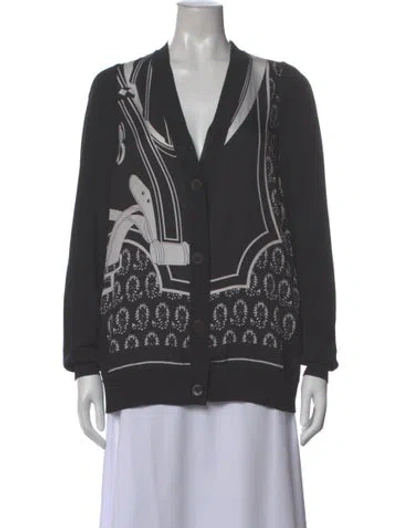 Pre-owned Hermes Silk Printed Sweater In Black