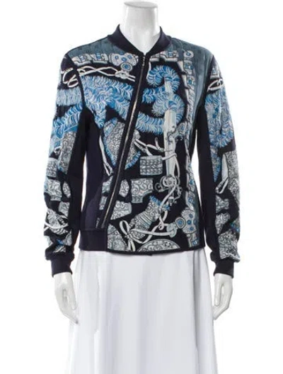 Pre-owned Hermes Silk Printed Sweater In Blue