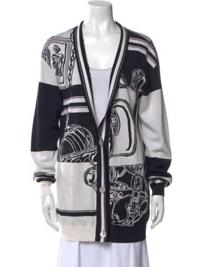 Pre-owned Hermes Silk Printed Sweater In Blue