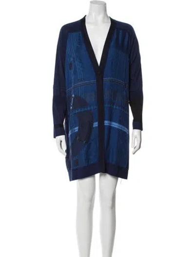 Pre-owned Hermes Silk Printed Sweater In Blue