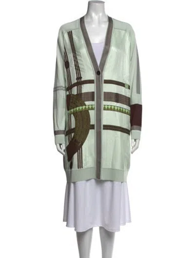 Pre-owned Hermes Silk Printed Sweater In Green