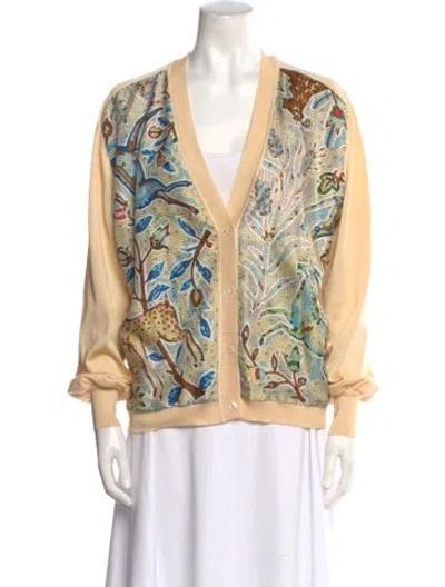 Pre-owned Hermes Silk Printed Sweater In Neutral