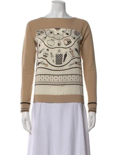 Pre-owned Hermes Silk Printed Sweater In Neutral