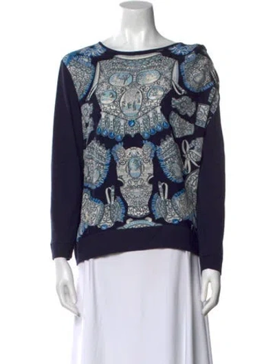 Pre-owned Hermes Silk Printed Sweatshirt In Blue