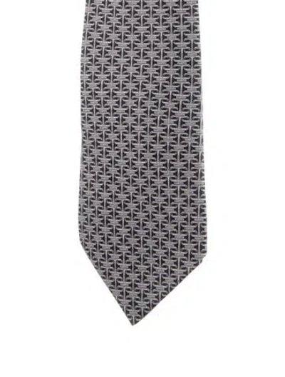 Pre-owned Hermes Silk Printed Tie In Black