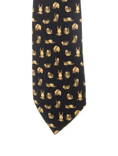 Pre-owned Hermes Silk Printed Tie In Black