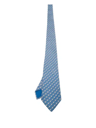 Pre-owned Hermes Silk Printed Tie In Blue