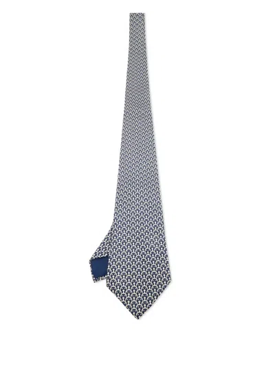 Pre-owned Hermes Silk Printed Tie In Blue