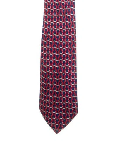 Pre-owned Hermes Silk Printed Tie In Blue