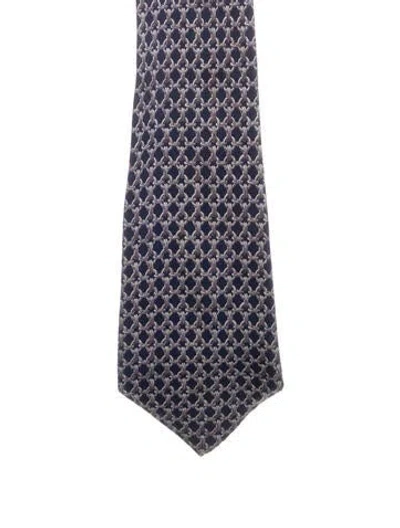 Pre-owned Hermes Silk Printed Tie In Blue