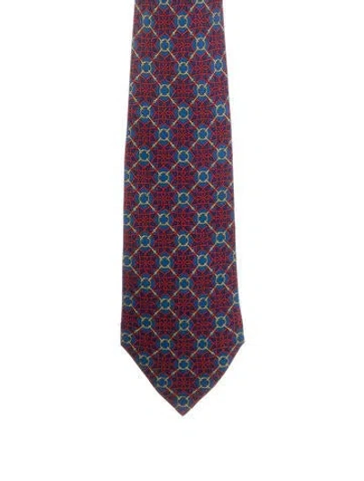 Pre-owned Hermes Silk Printed Tie In Blue