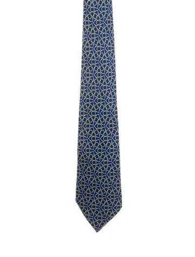 Pre-owned Hermes Silk Printed Tie In Blue